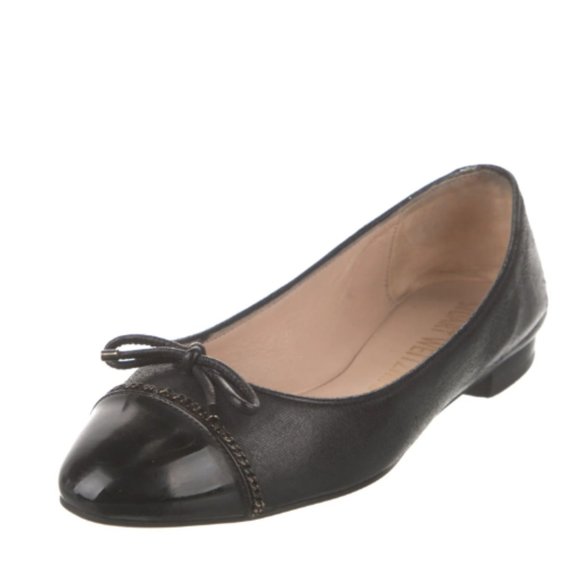 STUART WEITZMAN Leather Chain-Link Accents Ballet Flats - Picture 1 of 5